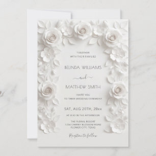 Invitación Rosas de relieve falso blanco marco boda minimalis