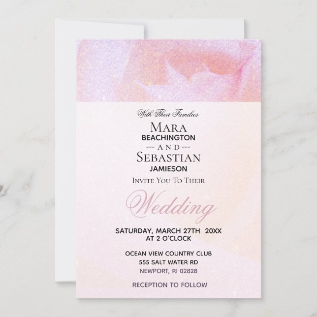 Invitación ~ Rosas de Rosebud Purpurina   Rosa Boda (Anverso)
