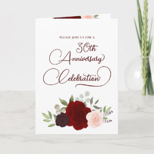 Invitación Rosas de Rubor Borgoña 30 Aniversario de Boda