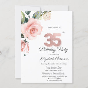 Invitación Rosas de Rubor de acuarela 35 cumpleaños