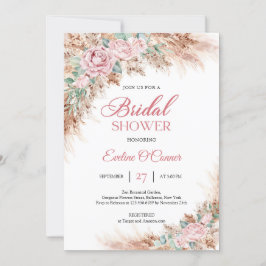 Invitación Rosas de Rubor de Boho pampas florales vegetación