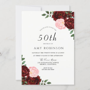 Invitación Rosas de Rubor de Borgoña Fiesta de cumpleaños núm