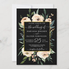 Invitación Rosas de Rubor de color beige sobre el oro en Boda