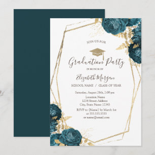 Invitación Rosas de rubor de gasolina, Gorra de graduación, G