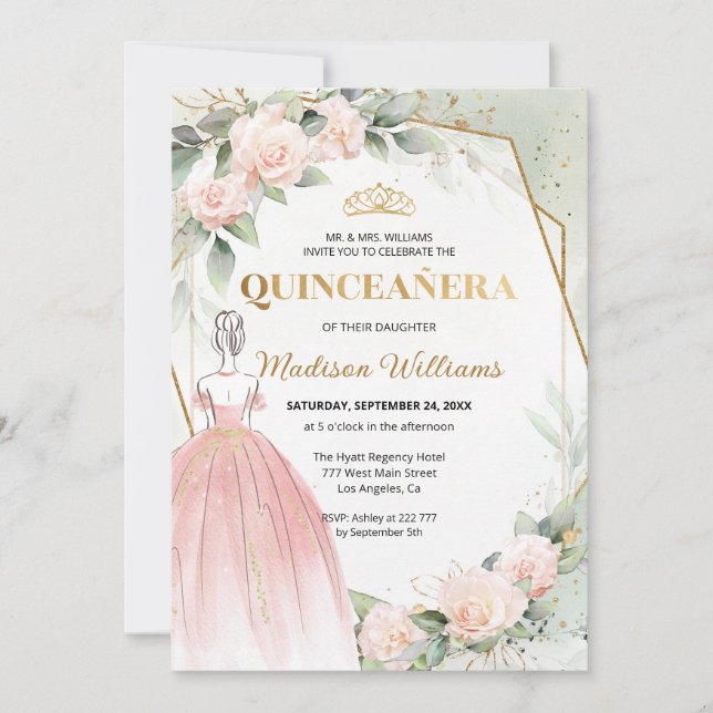 Invitación Rosas de Rubor de Quinceañera Cumpleaños (Anverso)