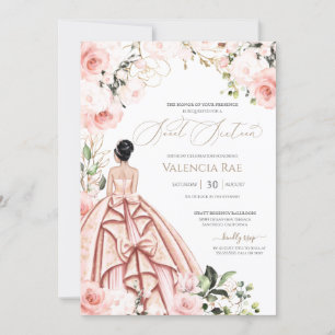 Invitación Rosas de Rubor dulces 16 Bonitos en bata rosada