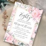 Invitación Rosas de Rubor Floral Gold Frame 80th Ochenta Cump<br><div class="desc">Rosas de Rubor Floral Gold Frame 80th Ochenta Cumpleaños</div>