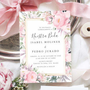 Invitación Rosas de Rubor Floral Nuestra Boda Boda en español