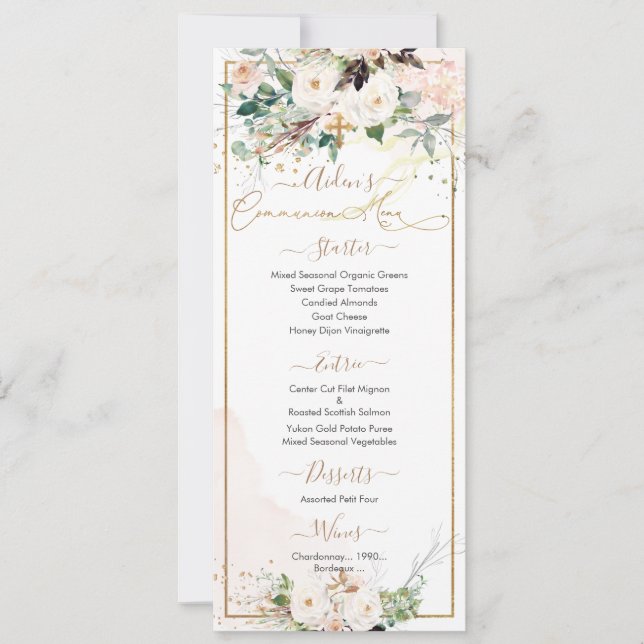 Invitación Rosas de Rubor H2 de PixDezines Primera Santa Comu (Anverso)