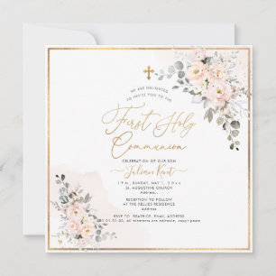 Invitación Rosas de Rubor H2 de PixDezines Primera Santa Comu