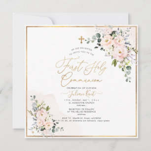 Invitación Rosas de Rubor H2 de PixDezines Primera Santa Comu