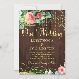 Invitación rosas de Rubor luces de cuerda rústicas boda de ma