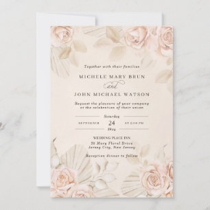Invitación Rosas de Rubor Neutral Boho Beige Tan Boda Floral 