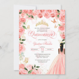 Invitación Rosas De Rubor Rosa Quinceanera Elegantes Mariposa