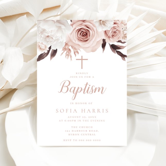 Invitación Rosas de Rubor y bautismo de flores blancas (Subido por el creador)