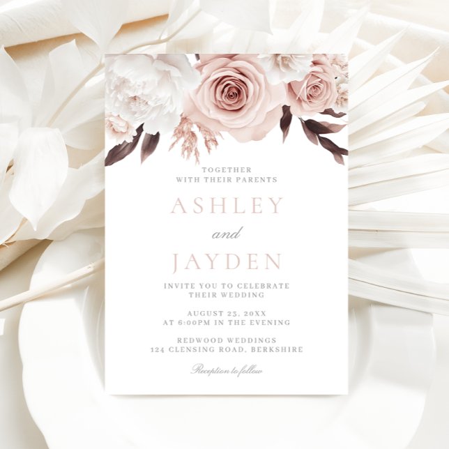 Invitación Rosas de Rubor y Boda de Flores Blancas (Subido por el creador)