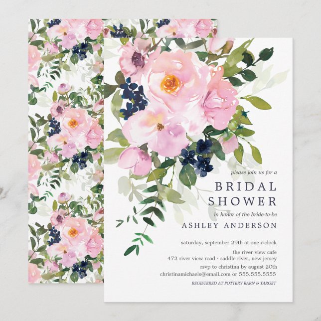 Invitación Rosas de Rubor y duchas de novias Peonies (Anverso / Reverso)