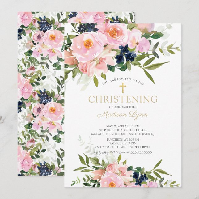 Invitación Rosas de Rubor y la Navidad de Peonies (Anverso / Reverso)