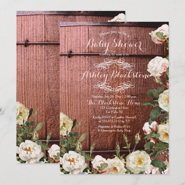 Invitación Rosas de Rustic Country Wood Scotch Baby Shower (Anverso / Reverso)