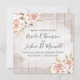 Invitación Rosas de Rustic Wood y Romantic Shabby Chic Boda