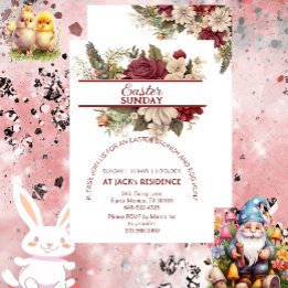 Invitación Rosas de Rústica Borgoña Pastel Floral Pascua Domi