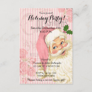 Invitación Rosas de Santa Claus Victoriano Vintage Rosado
