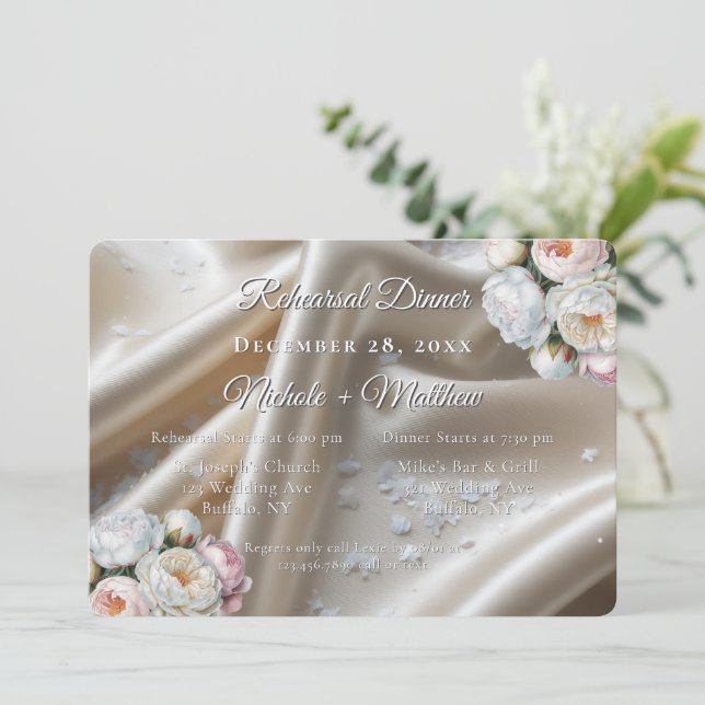 Invitación Rosas de Satén Blanco Boda (Anverso de pie)