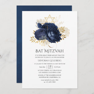 Invitación Rosas de Shabby de Navy Blue & Gold Vintage Bat Mi