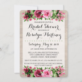Invitación Rosas de Shabby Vintage Rústica Wood Bridal Shower