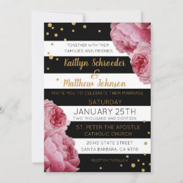 Invitación Rosas de stripe y Purpurinas de Boda moderno