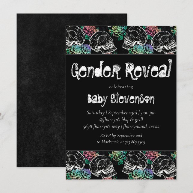 Invitación Rosas de Sugar Skull Ombre | Revelación de género  (Anverso / Reverso)
