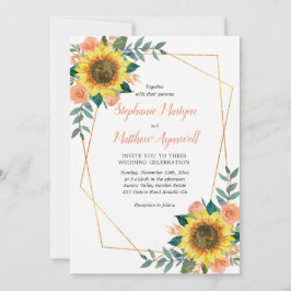 Invitación Rosas de Sunflower Peach Boda geométrico moderno