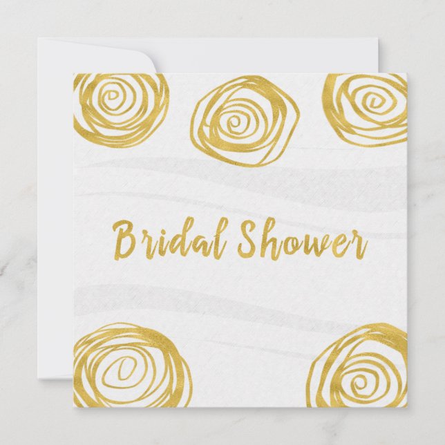 Invitación Rosas de Swirl Blanco y Oro Ducha Nodal Moderna (Anverso)