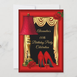 Invitación Rosas de Tacones Altos de Drapes Rojo Dorado Fiest
