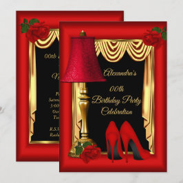 Invitación Rosas de Tacones Altos de Drapes Rojo Dorado Fiest