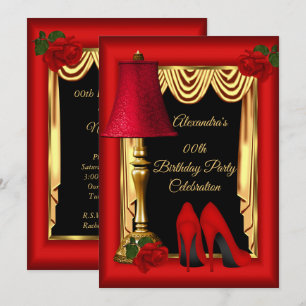 Invitación Rosas de Tacones Altos de Drapes Rojo Dorado Fiest