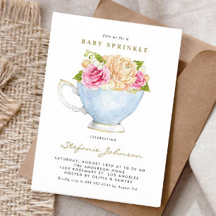 Invitación Rosas de taza de té de acuarela para baby sprinkle