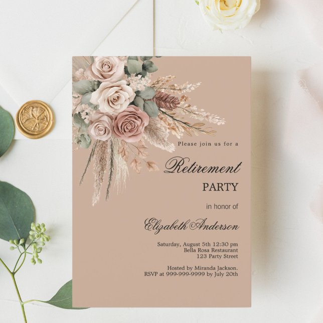 Invitación Rosas de tazas marrones pekineses fiesta de retiro (Subido por el creador)