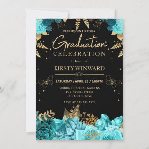 Invitación Rosas de Té y Oro Floral Graduación