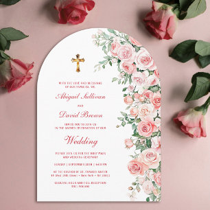 Invitación Rosas de Tono Melocotón Arquitectura Religiosa Bod