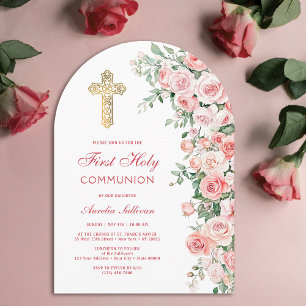 Invitación Rosas de tono rosa suave arcos Primera Comunión
