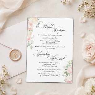 Invitación Rosas de Tono Rosado Suave Cena de Ensayo y Brunch