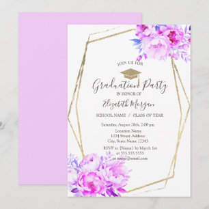 Invitación Rosas de tono Violeta, Gorra de graduación, Gradua