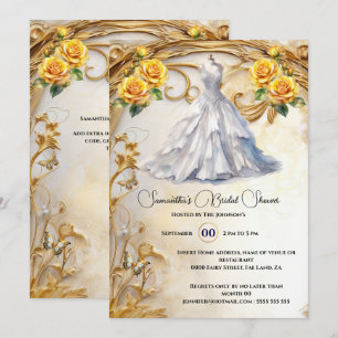 Invitación Rosas de traje de novia dorado amarillo con flores
