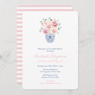 Invitación Rosas De Verano Chica Vase Azul Y Blanco Baby Show