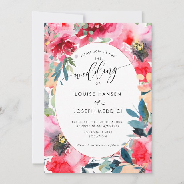Invitación Rosas de verano de las flores acuáticas, Boda de O (Anverso)