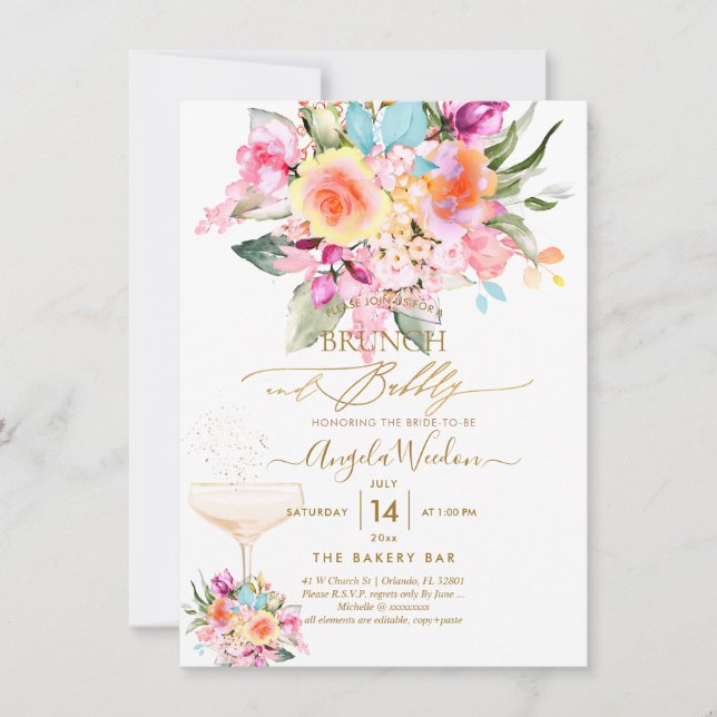 Invitación Rosas de verano de PixDezines H2 Fiesta Brunch Bub (Anverso)