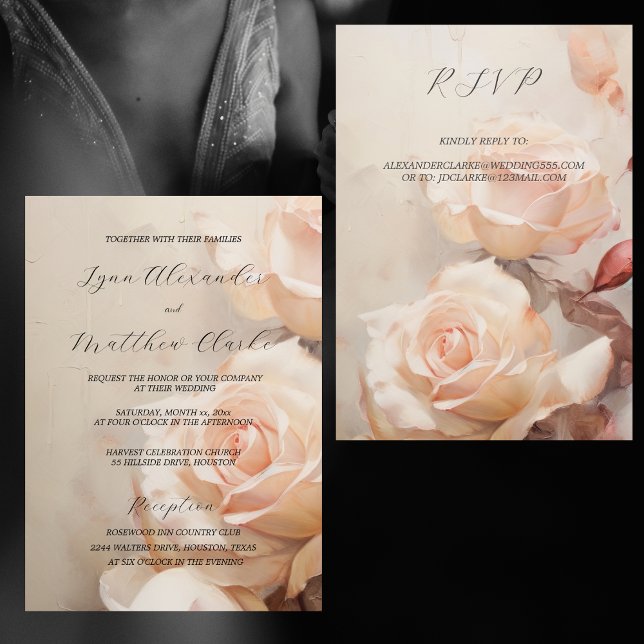 Invitación Rosas De Verano Elegante Boda Con RSVP (Summer Roses Elegant Wedding Invitation With RSVP)