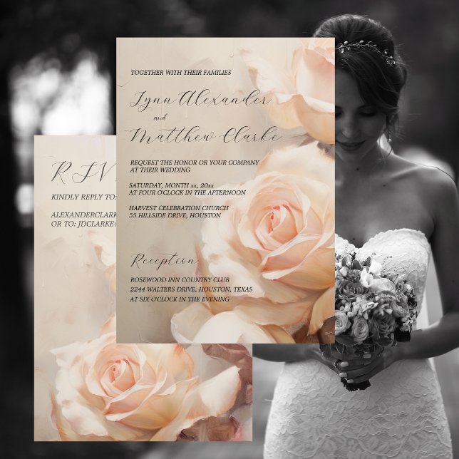 Invitación Rosas de Verano Elegante Boda y RSVP (Summer Roses Elegant Wedding Invitation and RSVP)