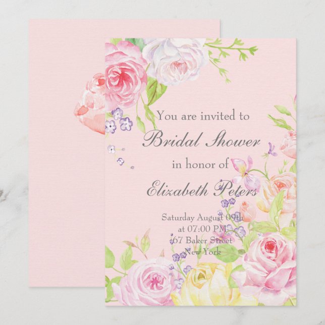 Invitación Rosas de verano flores invitan a bañarse en novia (Anverso / Reverso)